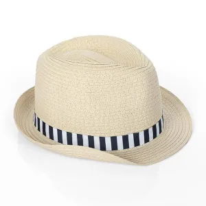 BOYS NAVY BLUE AND WHITE TAPE FEDORA HAT