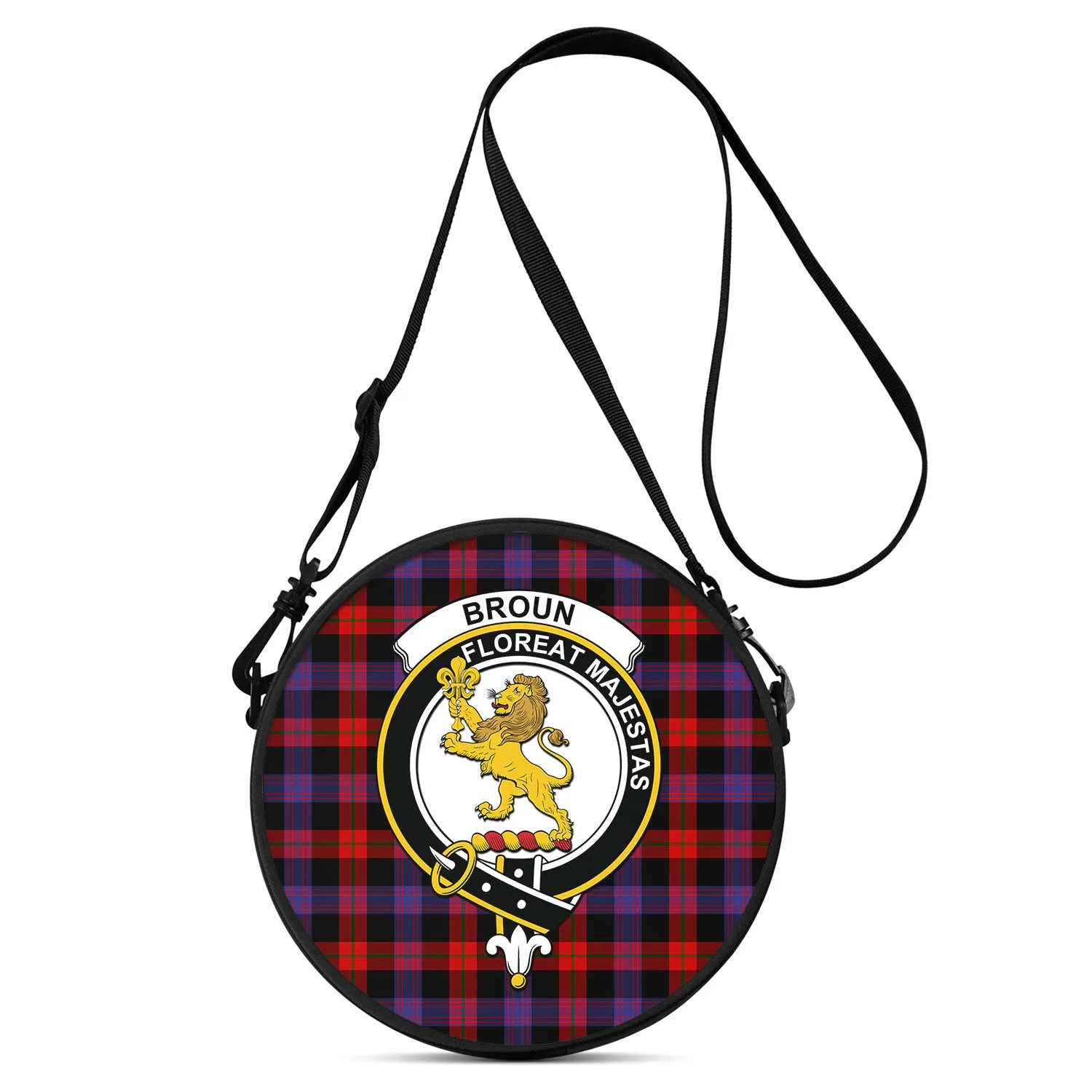 Broun Modern Tartan Round Satchel Bags with Family Crest