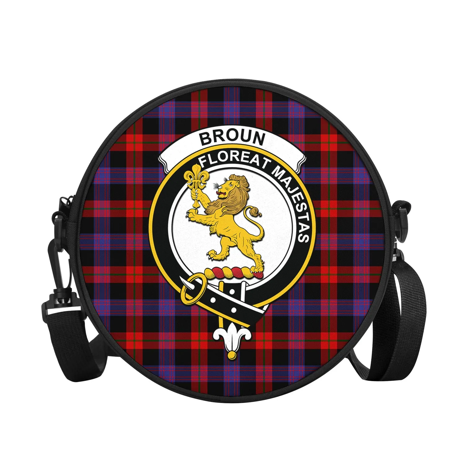 Broun Modern Tartan Round Satchel Bags with Family Crest