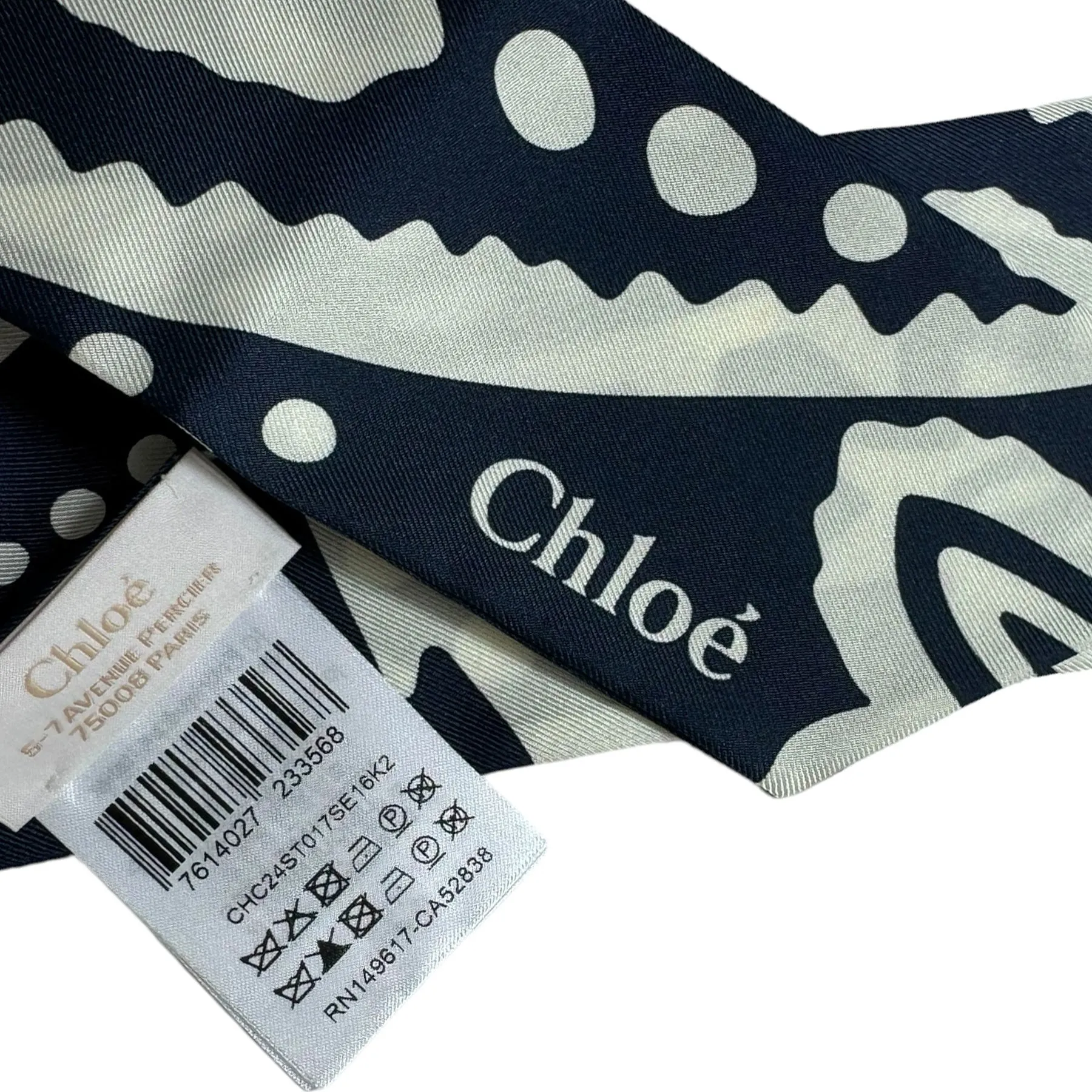 Chloé Skinny Scarf Navy Twill Silk Bandeau