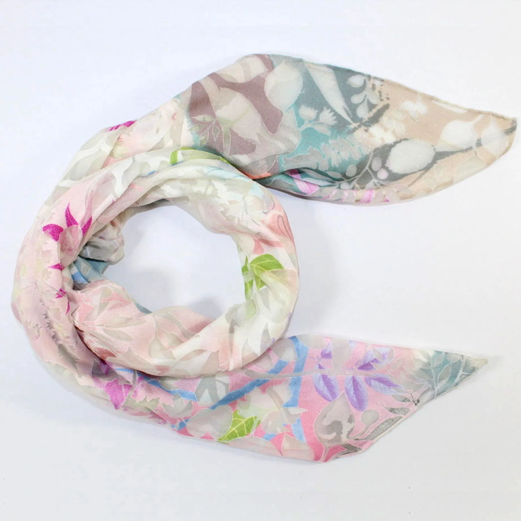 Christian Lacroix Scarf Cream Pink Gray Floral - Large Square Foulard