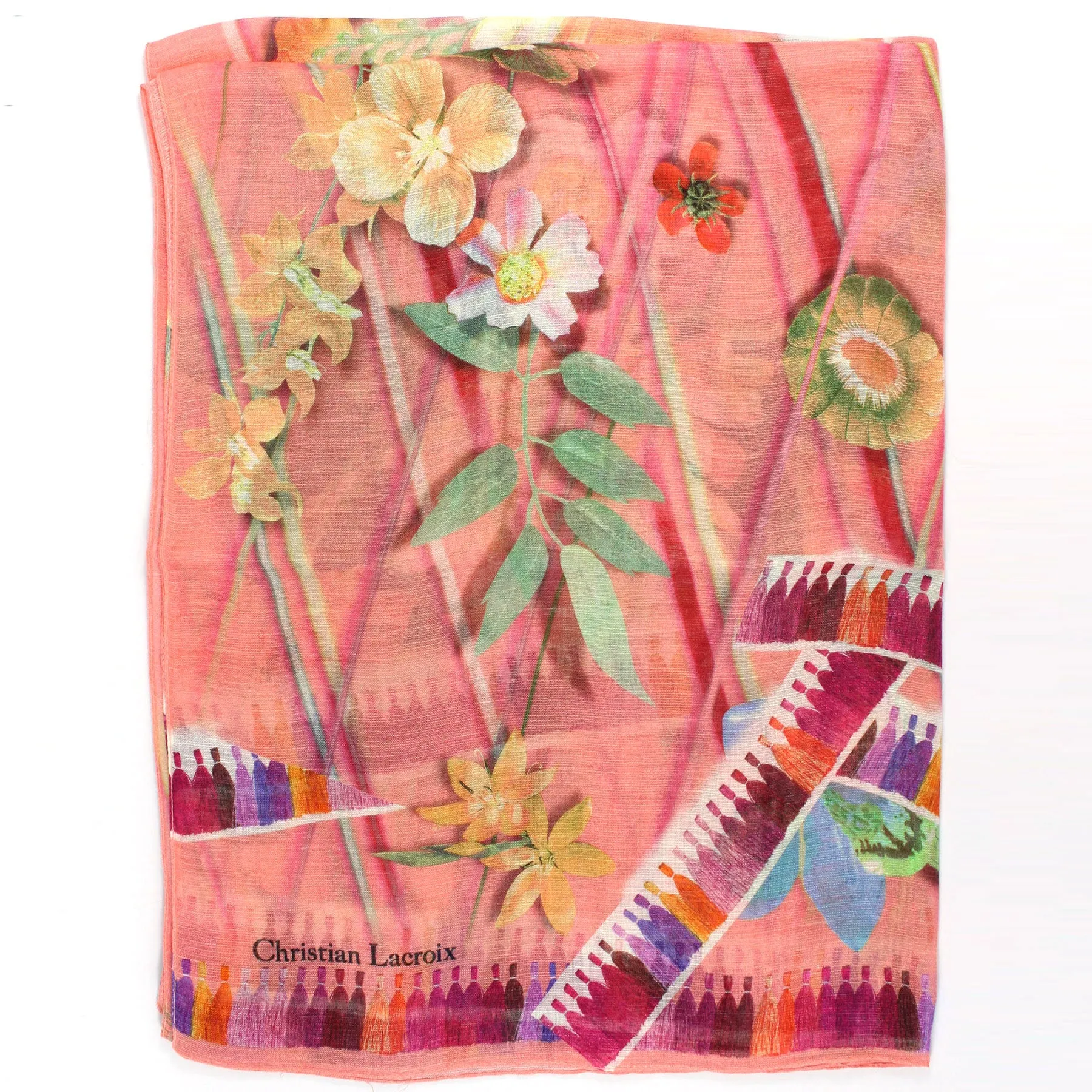 Christian Lacroix Scarf Original Print Pink Floral Design - Modal Linen Silk FINAL SALE