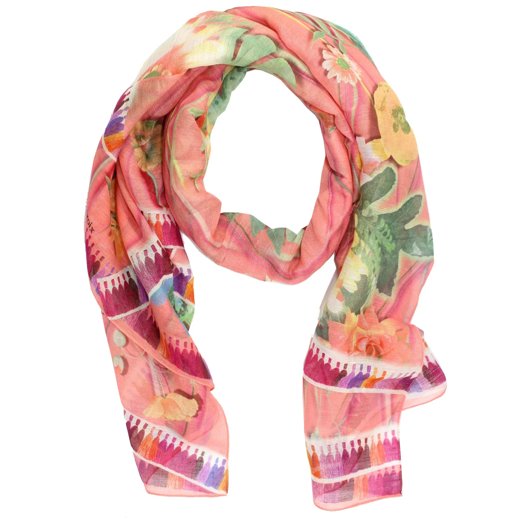 Christian Lacroix Scarf Original Print Pink Floral Design - Modal Linen Silk FINAL SALE