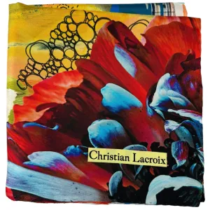 Christian Lacroix Scarf Red Orange Navy Love One - Square Twill Silk Foulard