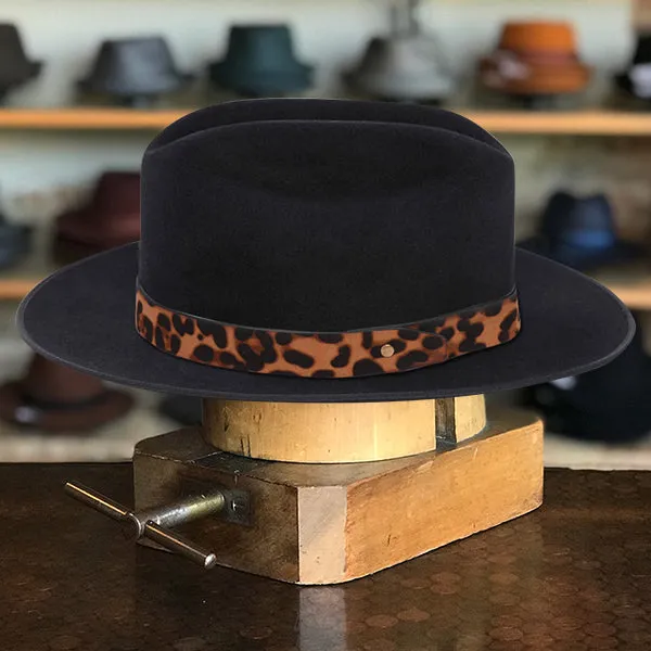 Classic Black Felt Fedora with Chic Leopard Print Ribbon