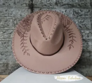 Claudia Hand Burned Wide Brim Hat