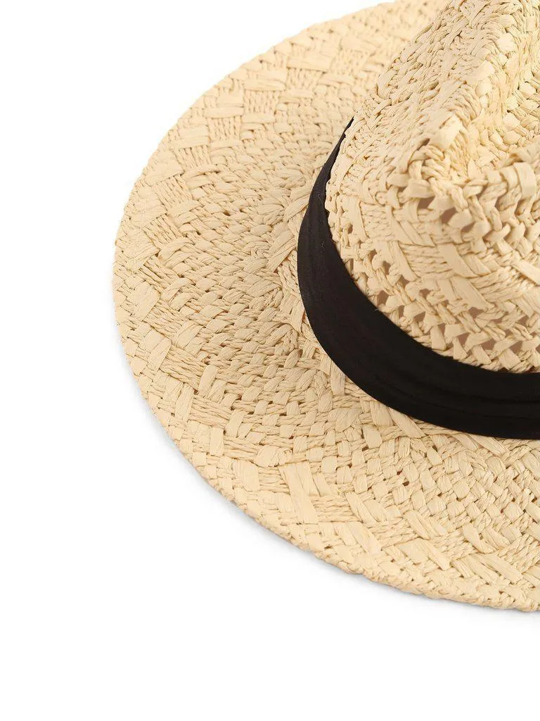 Contrast Band Braided Beach Hat