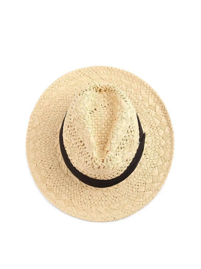 Contrast Band Braided Beach Hat