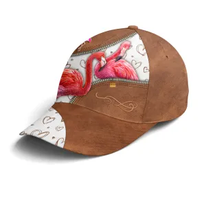 Couple Flamingo Heart Pattern Leather Style Baseball Cap Coolspod