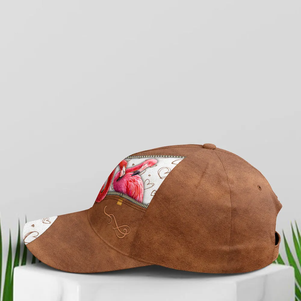 Couple Flamingo Heart Pattern Leather Style Baseball Cap Coolspod