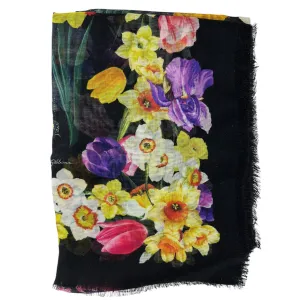 Dolce & Gabbana Scarf Black Floral Extra Large Square Cashmere Silk Shawl