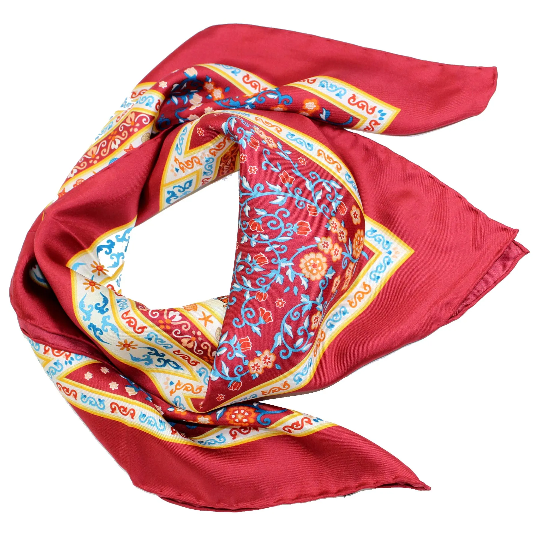 E. Marinella Scarf Bordeaux Marine Life & Floral - Twill Silk Foulard FINAL SALE