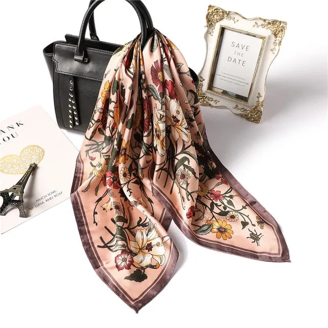 Fashion Silk Scarf Floral Printed Bandana Shawl #FJ84