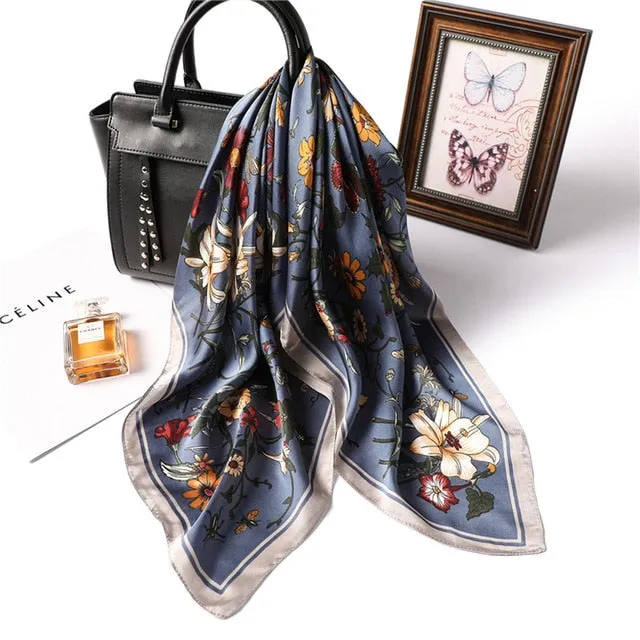 Fashion Silk Scarf Floral Printed Bandana Shawl #FJ84