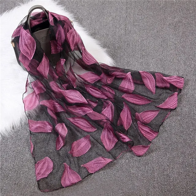 Fashion Silk Scarf Leaf Printed Bandana Shawl #JS-1