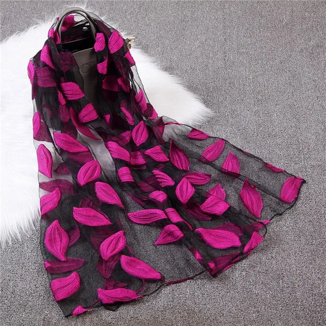 Fashion Silk Scarf Leaf Printed Bandana Shawl #JS-1