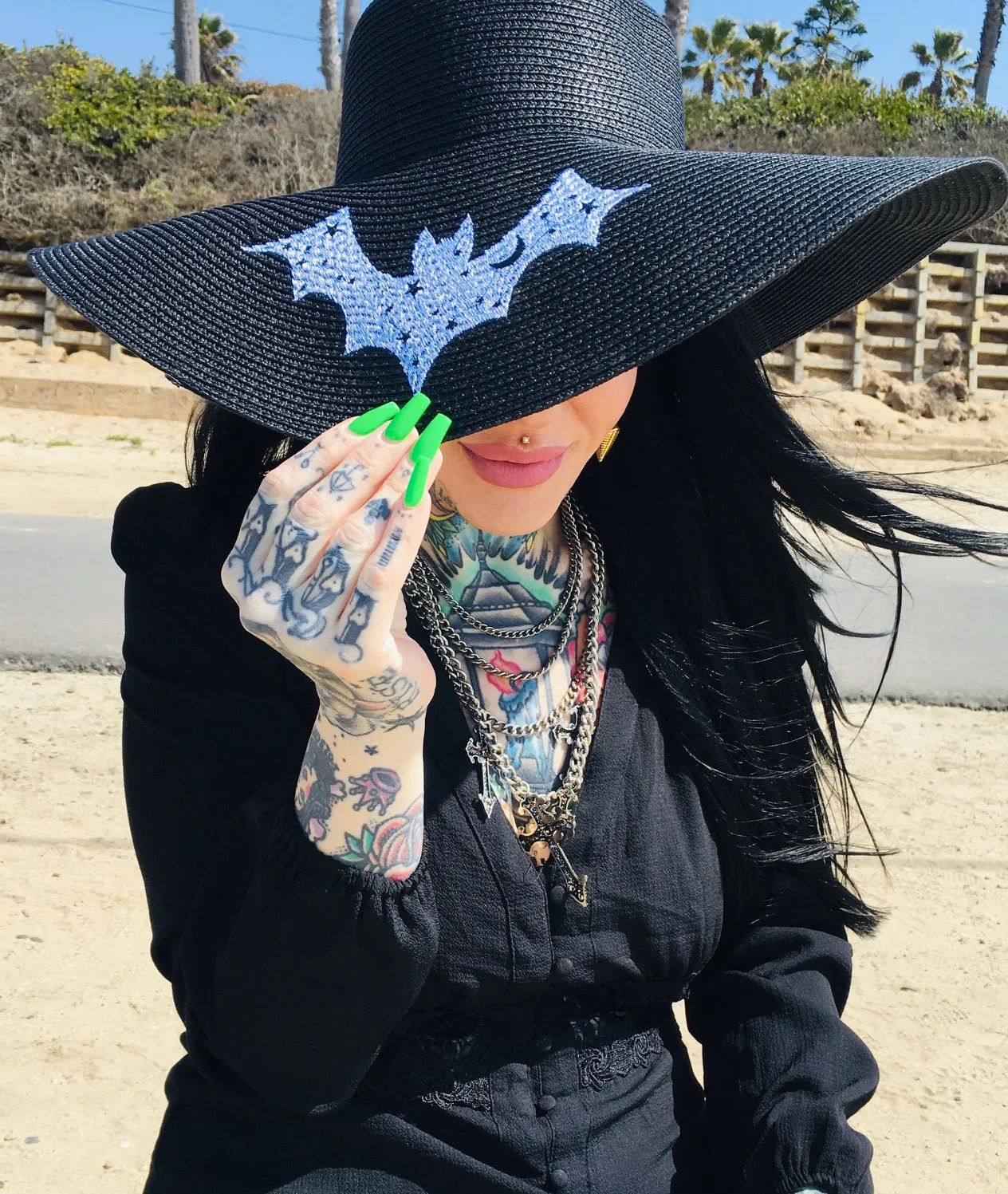 Floppy Sun Hat - XL Brim - Bats - READY TO SHIP