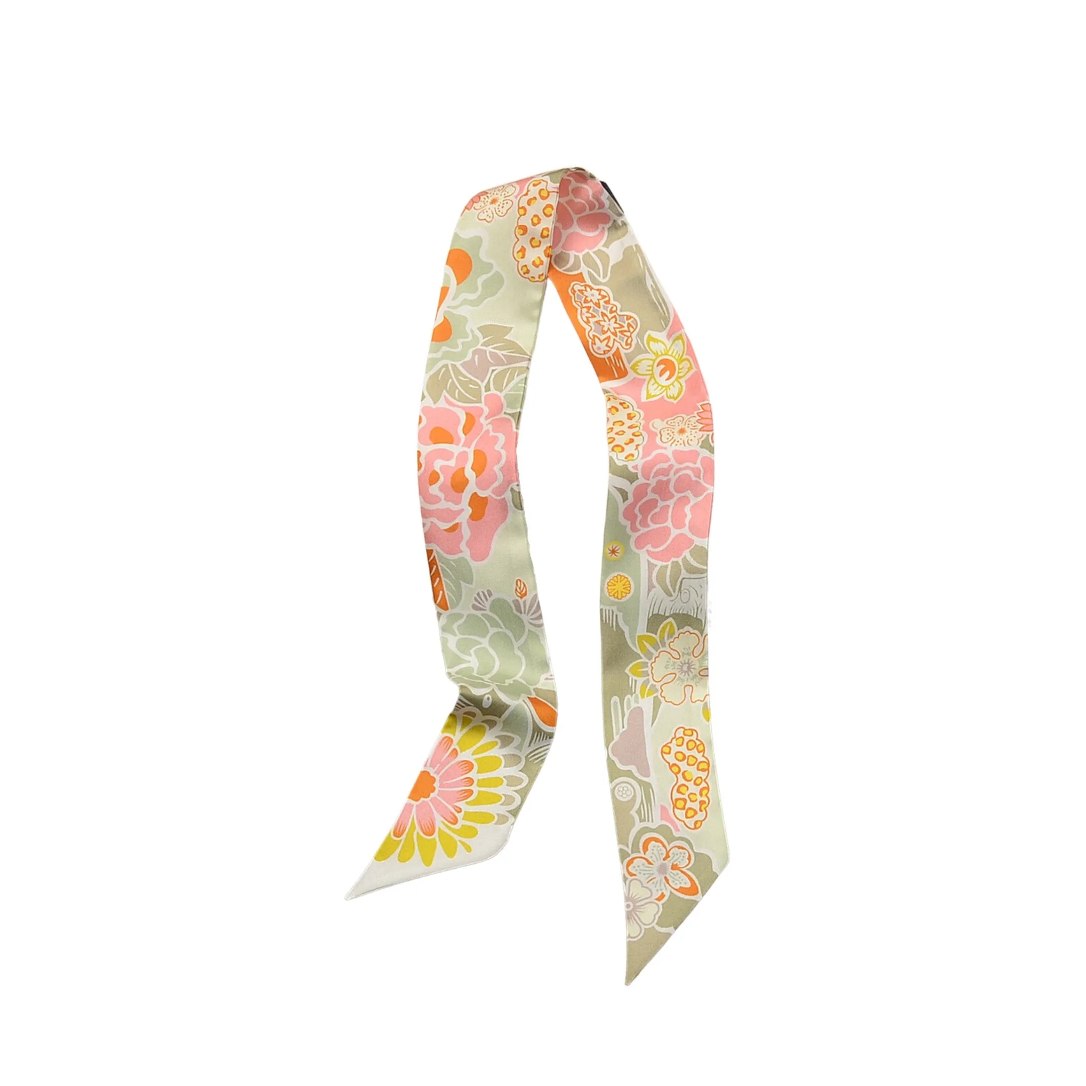 Floral Silk Twilly Scarf Pure Mulberry Silk Skinny Scarf