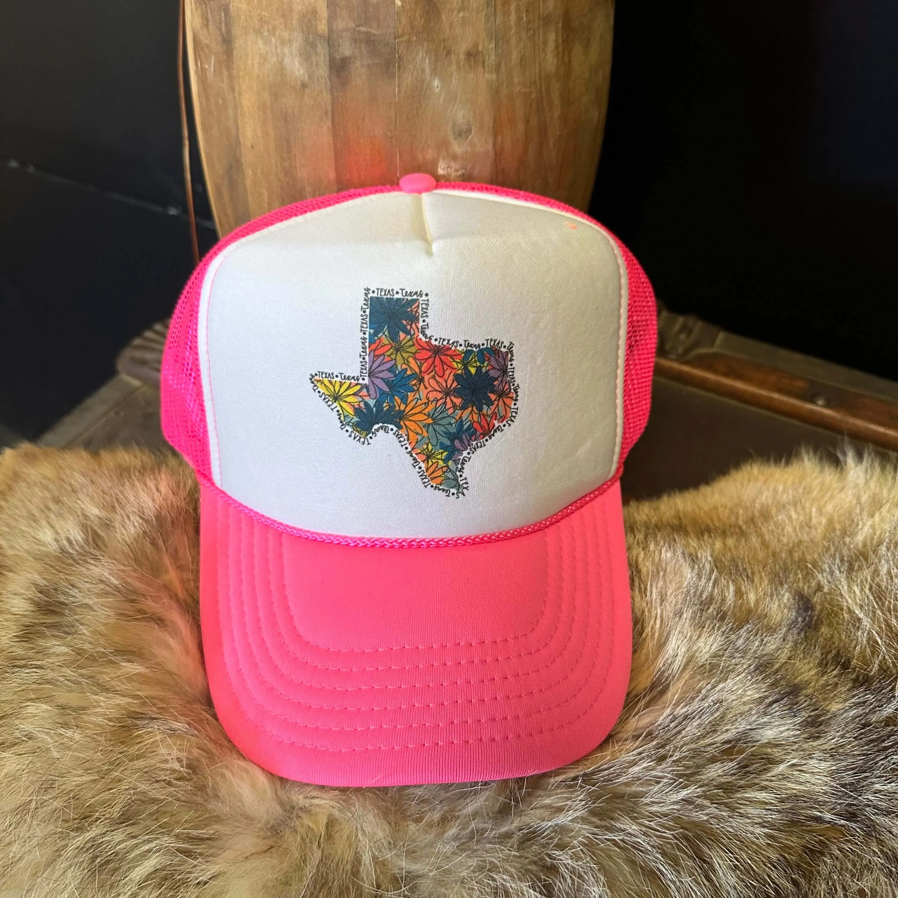 Floral Texas Hot Pink & White Trucker Hat