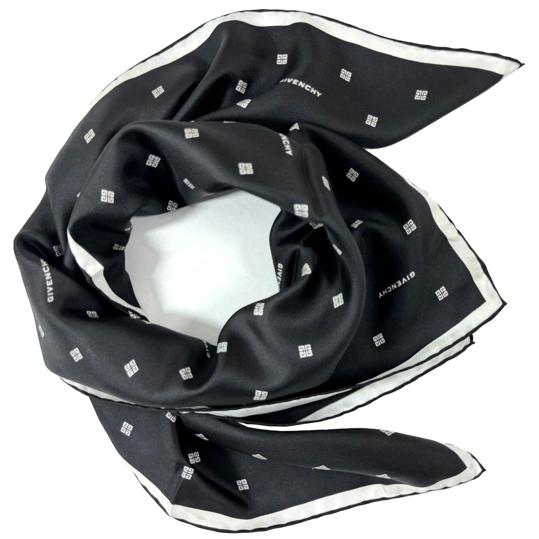 Givenchy Scarf Black 4G Plumetis - Square Twill Silk Foulard