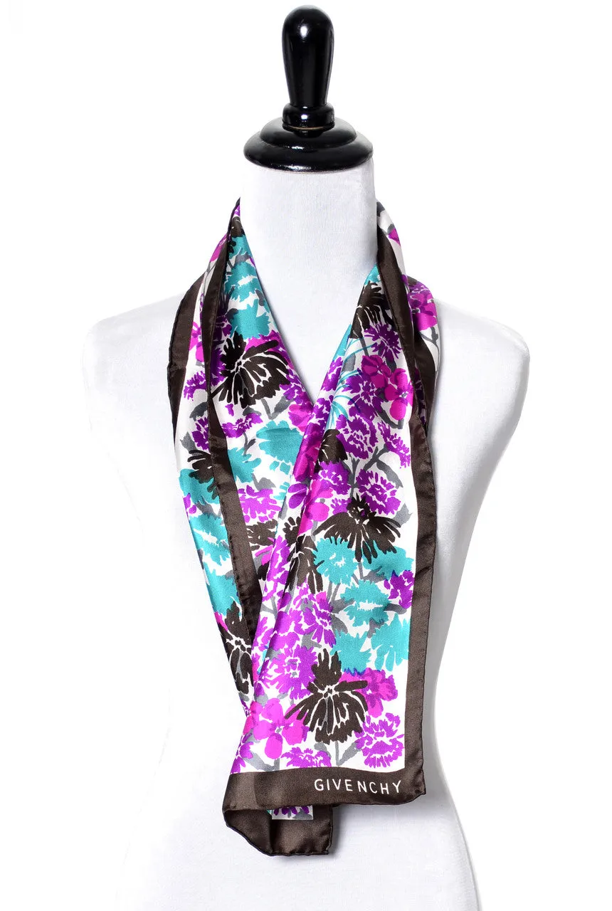 Givenchy Vintage Purple Floral Silk Scarf