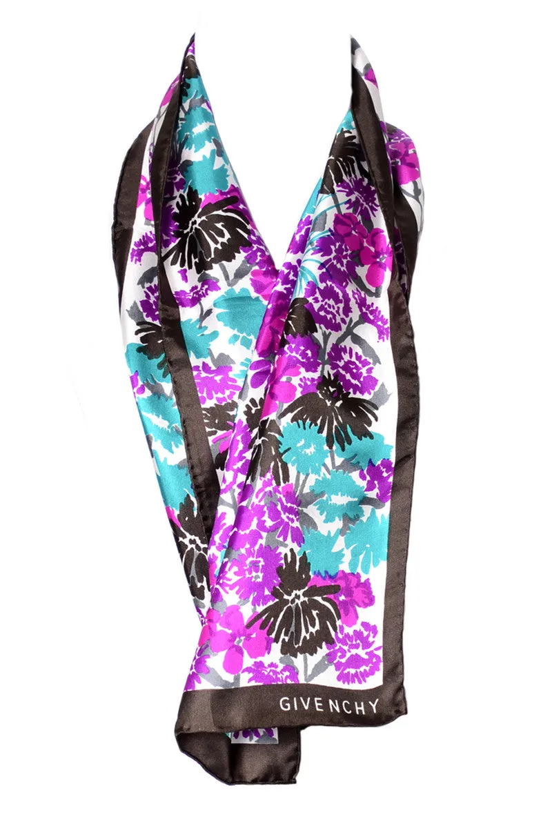 Givenchy Vintage Purple Floral Silk Scarf