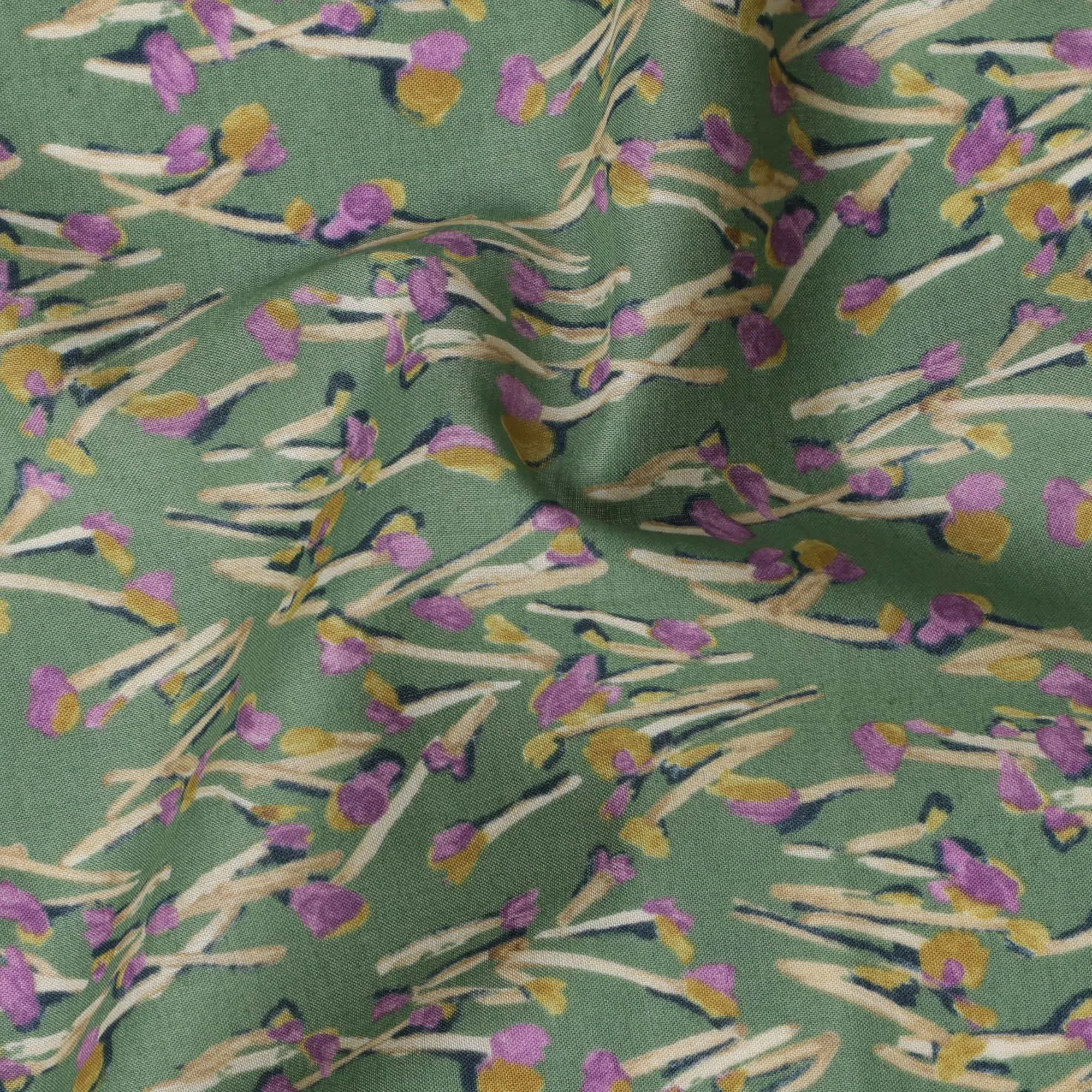 Green and Purple Floral Cotton Lawn Digital Print Fabric - 110 cm Width-D21224