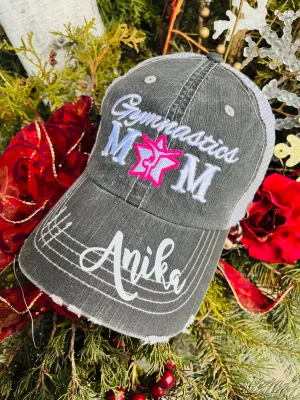 Gymnastics hats Gymnastics mom Womens trucker baseball style hat Customize names numbers BLING