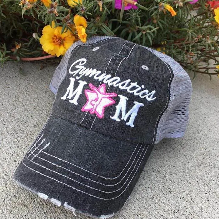 Gymnastics hats Gymnastics mom Womens trucker baseball style hat Customize names numbers BLING