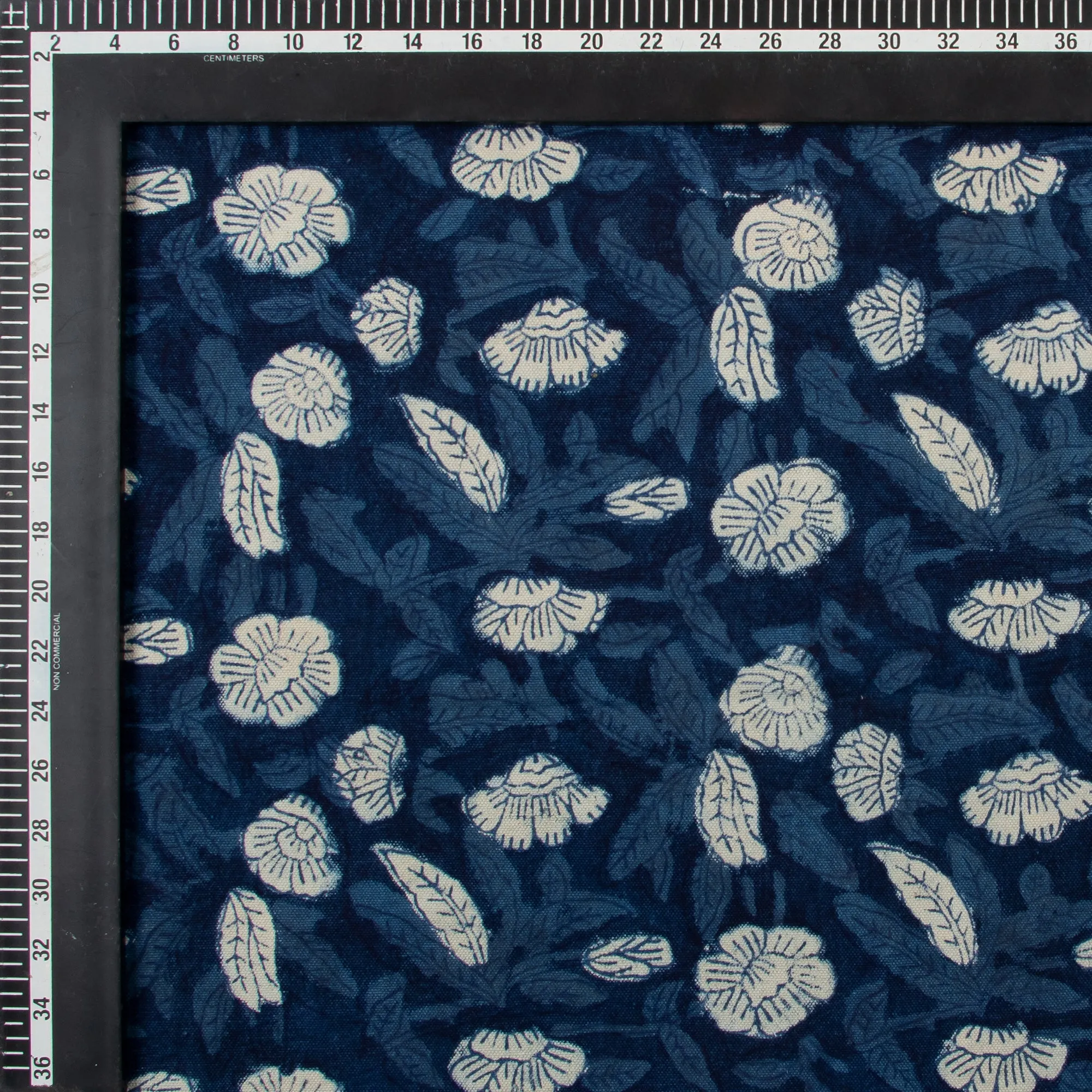 Hand Block Floral Printed Indigo Cotton Canvas Fabric For Bags