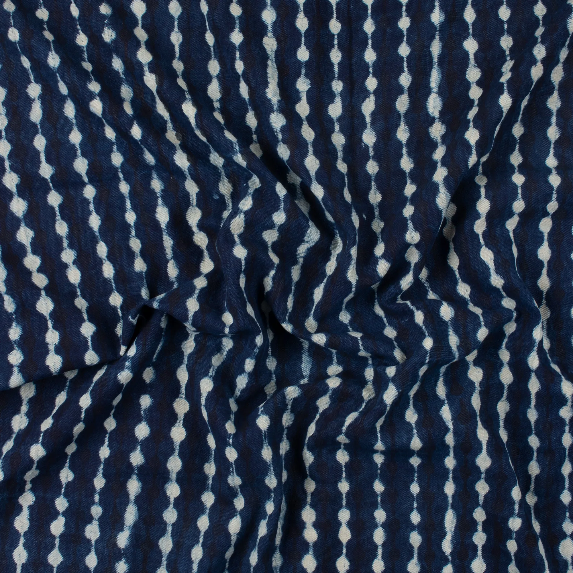 Hand Block Polkas & Stripes Printed Indigo Canvas Cloth Fabric