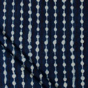 Hand Block Polkas & Stripes Printed Indigo Canvas Cloth Fabric