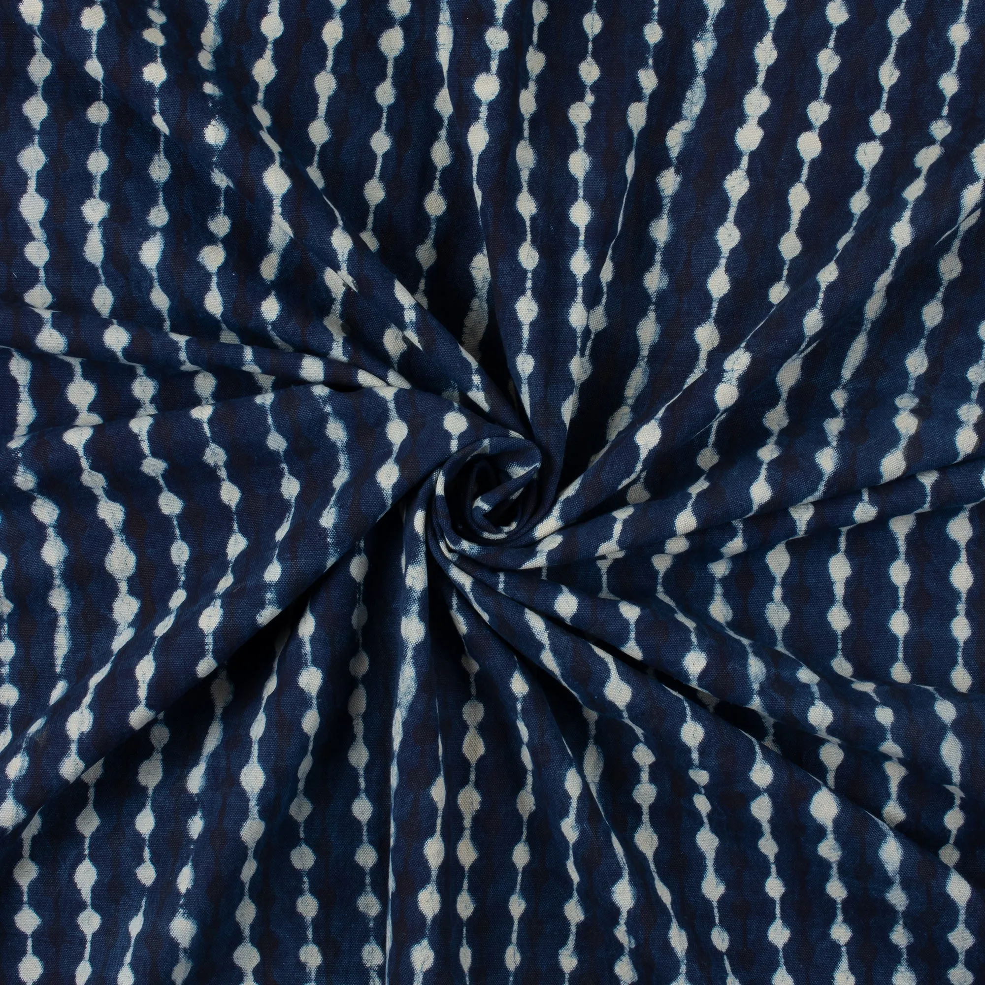 Hand Block Polkas & Stripes Printed Indigo Canvas Cloth Fabric