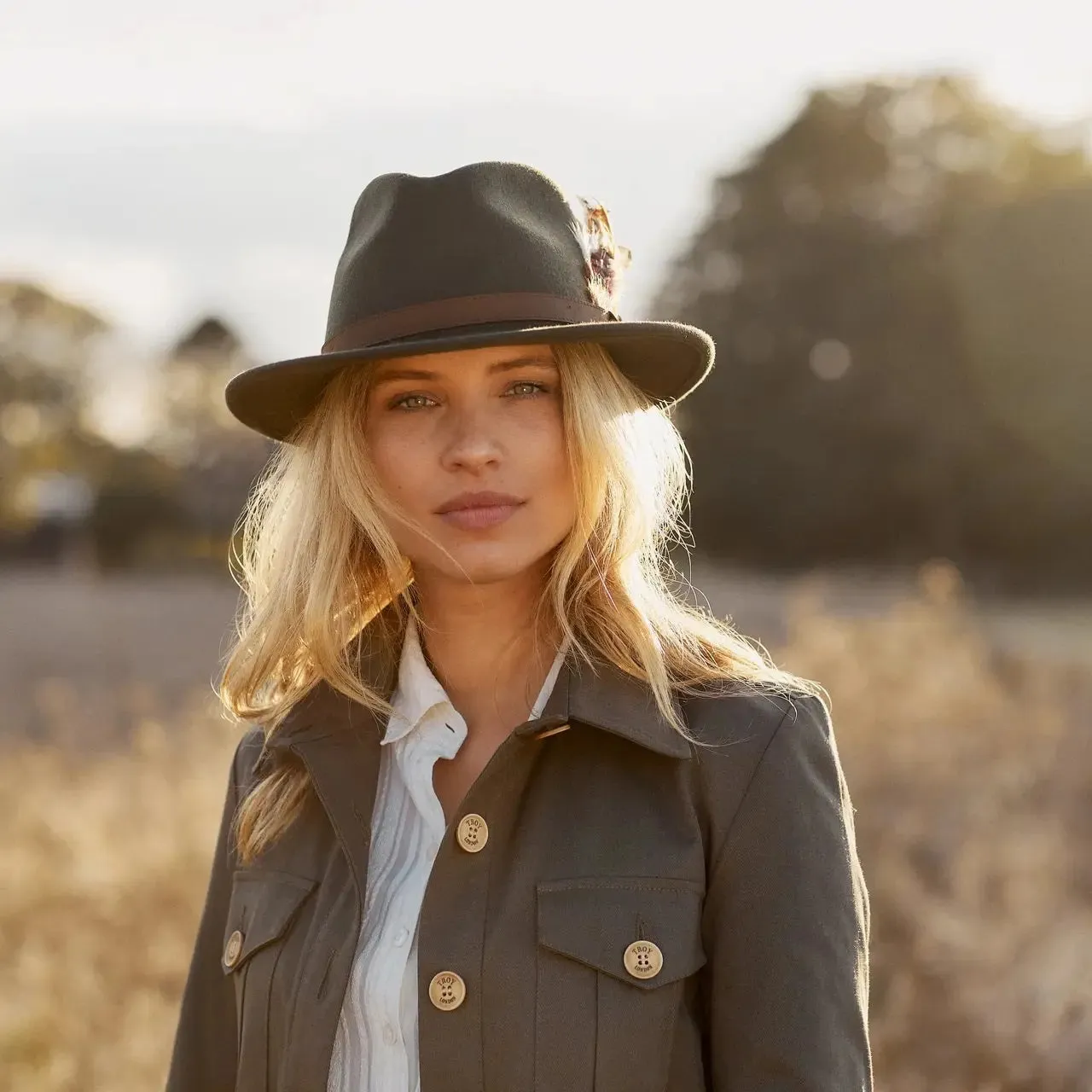 HICKS & BROWN Ladies Suffolk Fedora Hat - Gamebird Feather - Olive