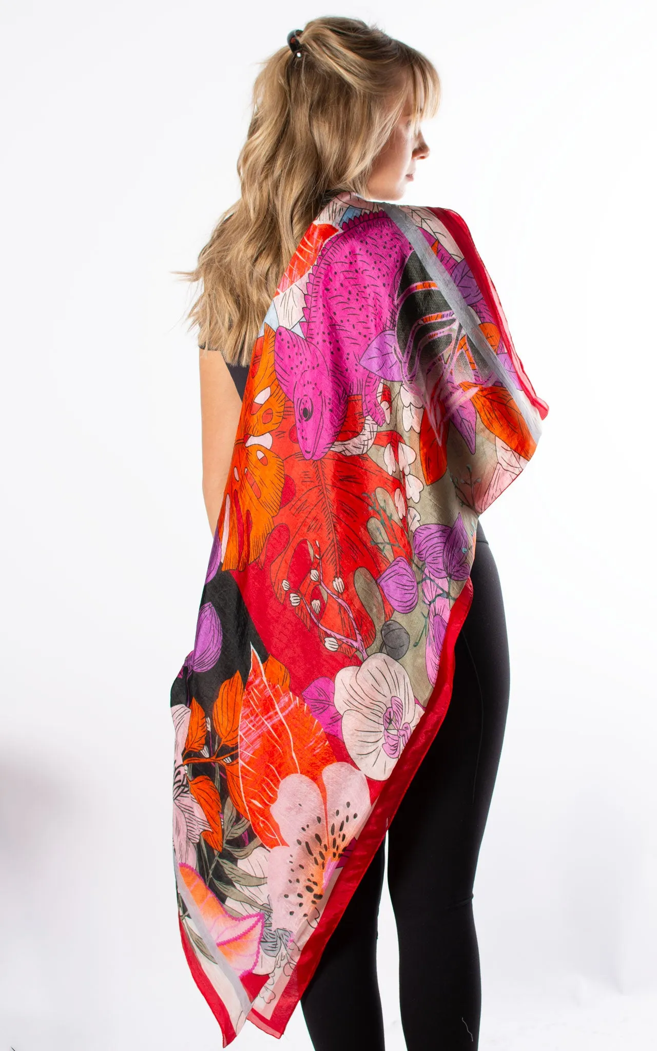 Hot Pink & Red Chameleon Silk Scarf