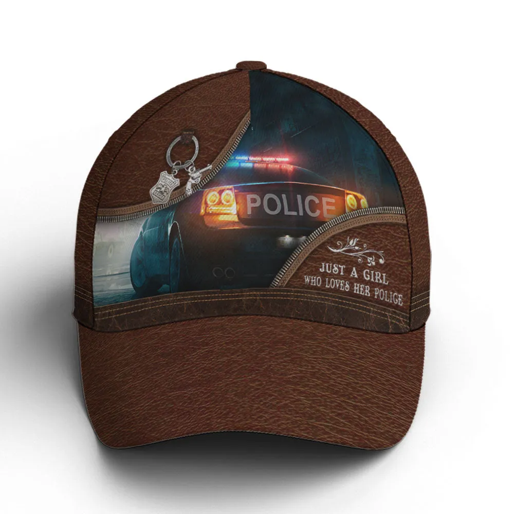 Just A Girl Loves Police Leather Style Baseball Cap Coolspod