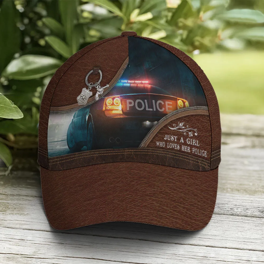 Just A Girl Loves Police Leather Style Baseball Cap Coolspod