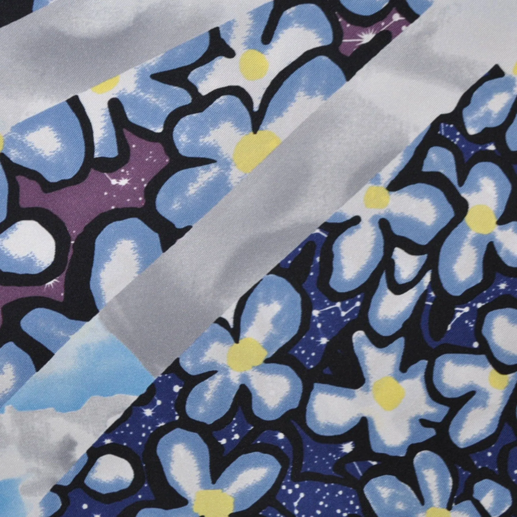 Kenzo Scarf Midnight Blue Floral Horoscope Print Silk Large Square Scarf SALE