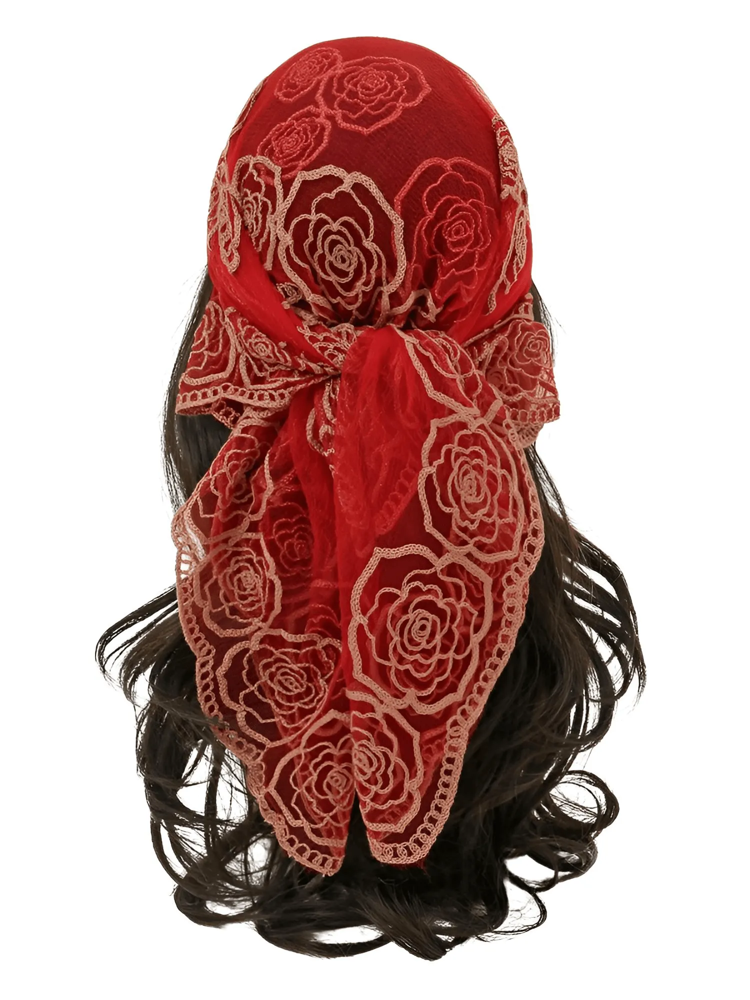 Lace Square Bandana Scarves Style Rock Embroidery Floral Headband Net See Through Headscarf