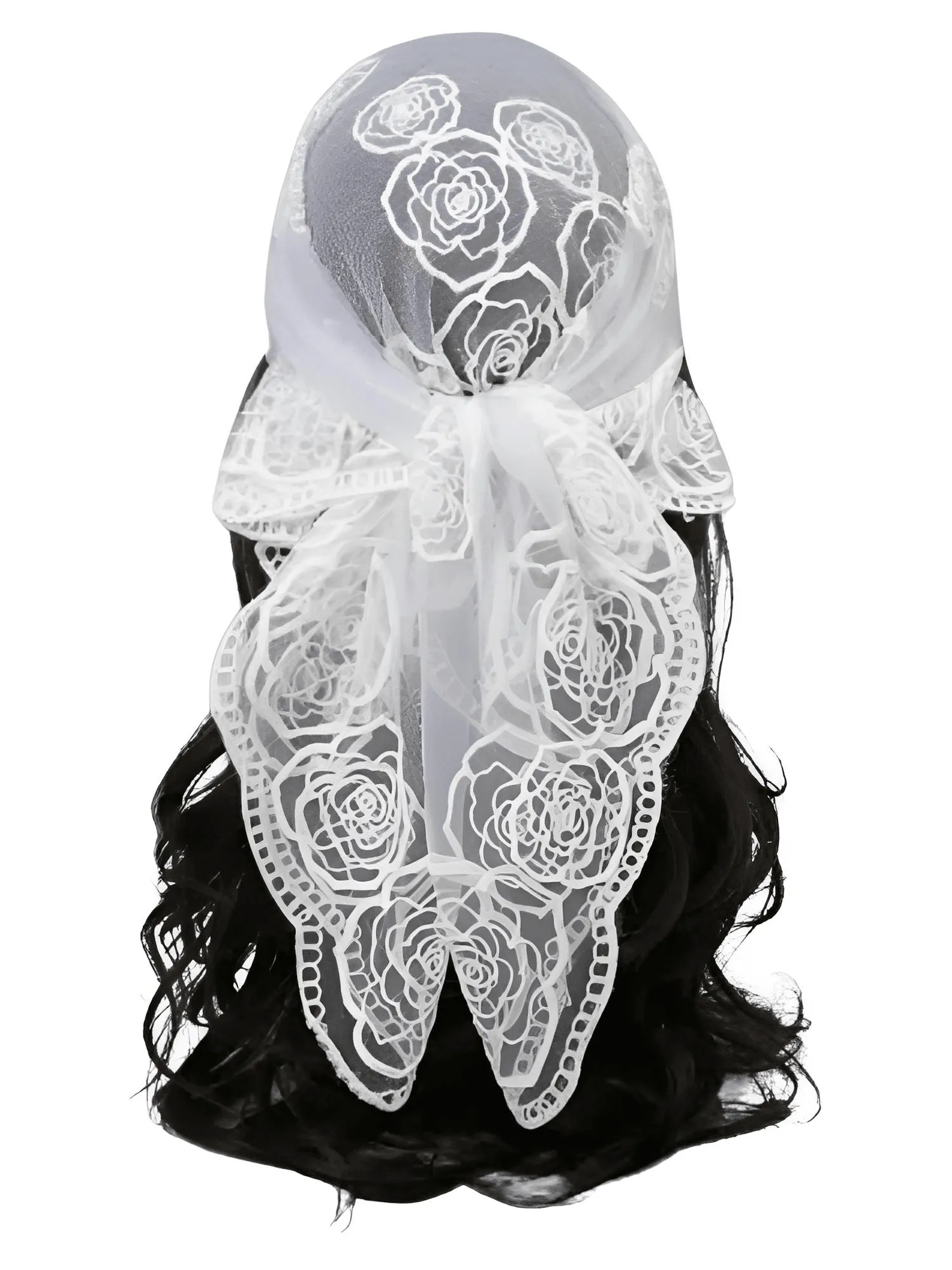 Lace Square Bandana Scarves Style Rock Embroidery Floral Headband Net See Through Headscarf