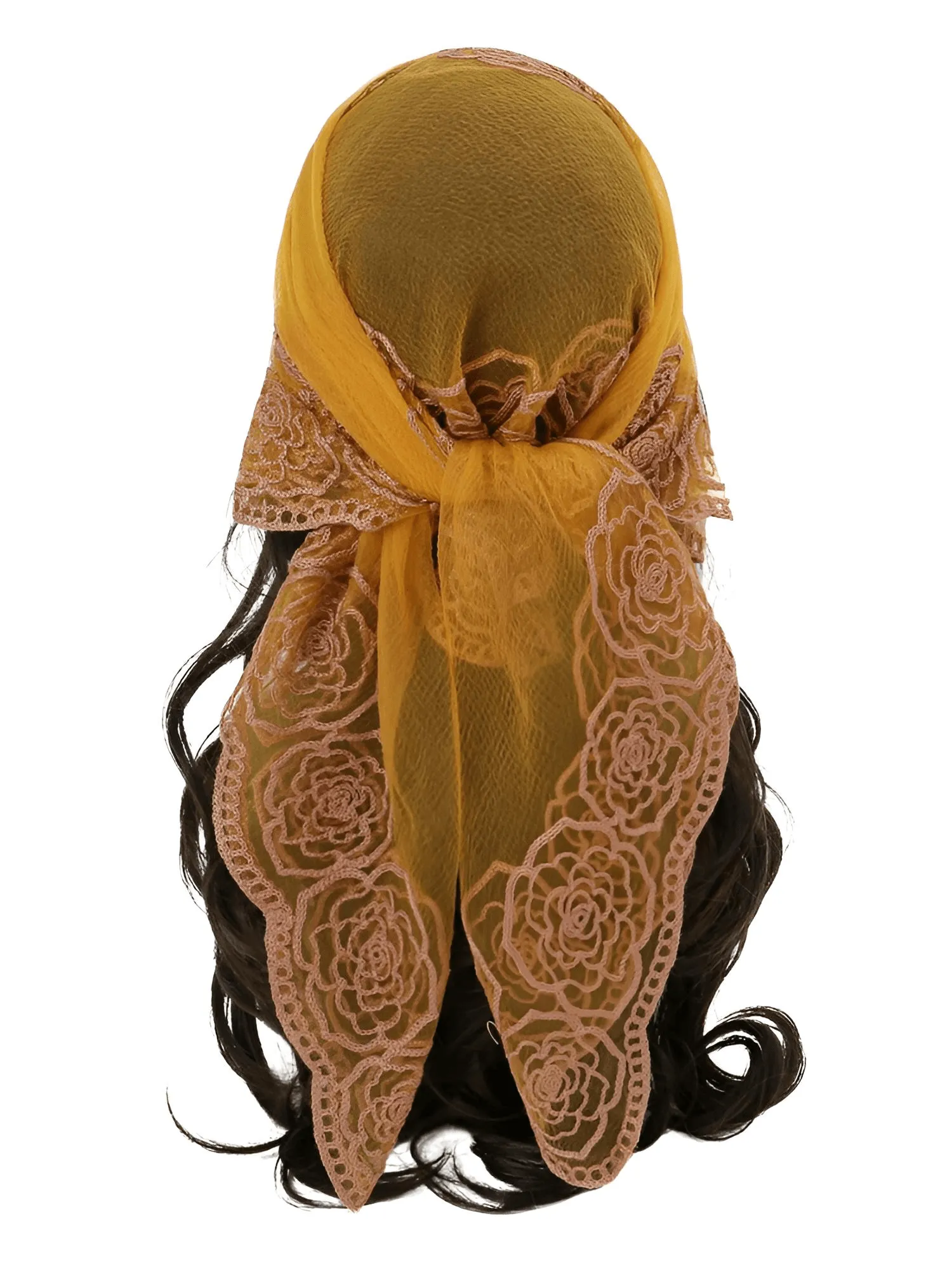 Lace Square Bandana Scarves Style Rock Embroidery Floral Headband Net See Through Headscarf