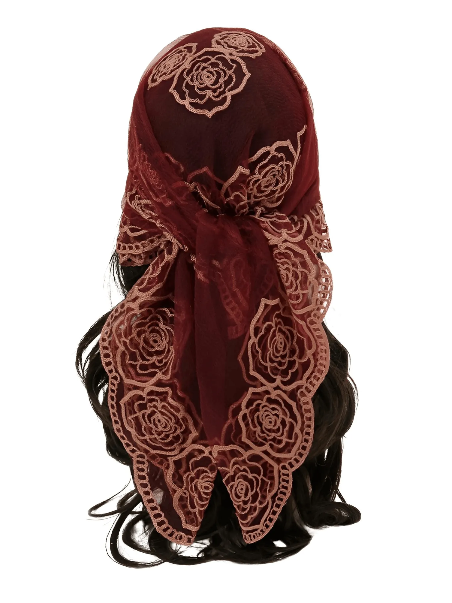 Lace Square Bandana Scarves Style Rock Embroidery Floral Headband Net See Through Headscarf