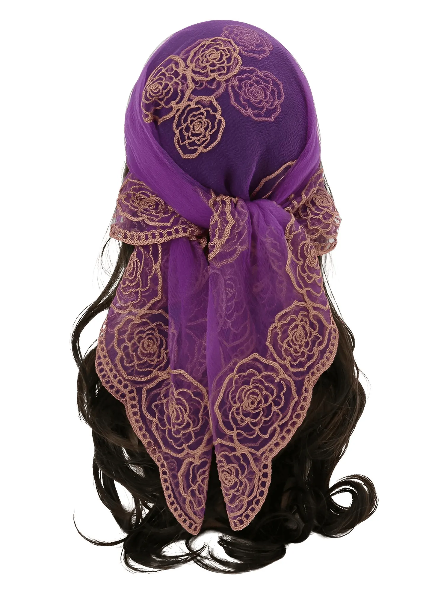 Lace Square Bandana Scarves Style Rock Embroidery Floral Headband Net See Through Headscarf