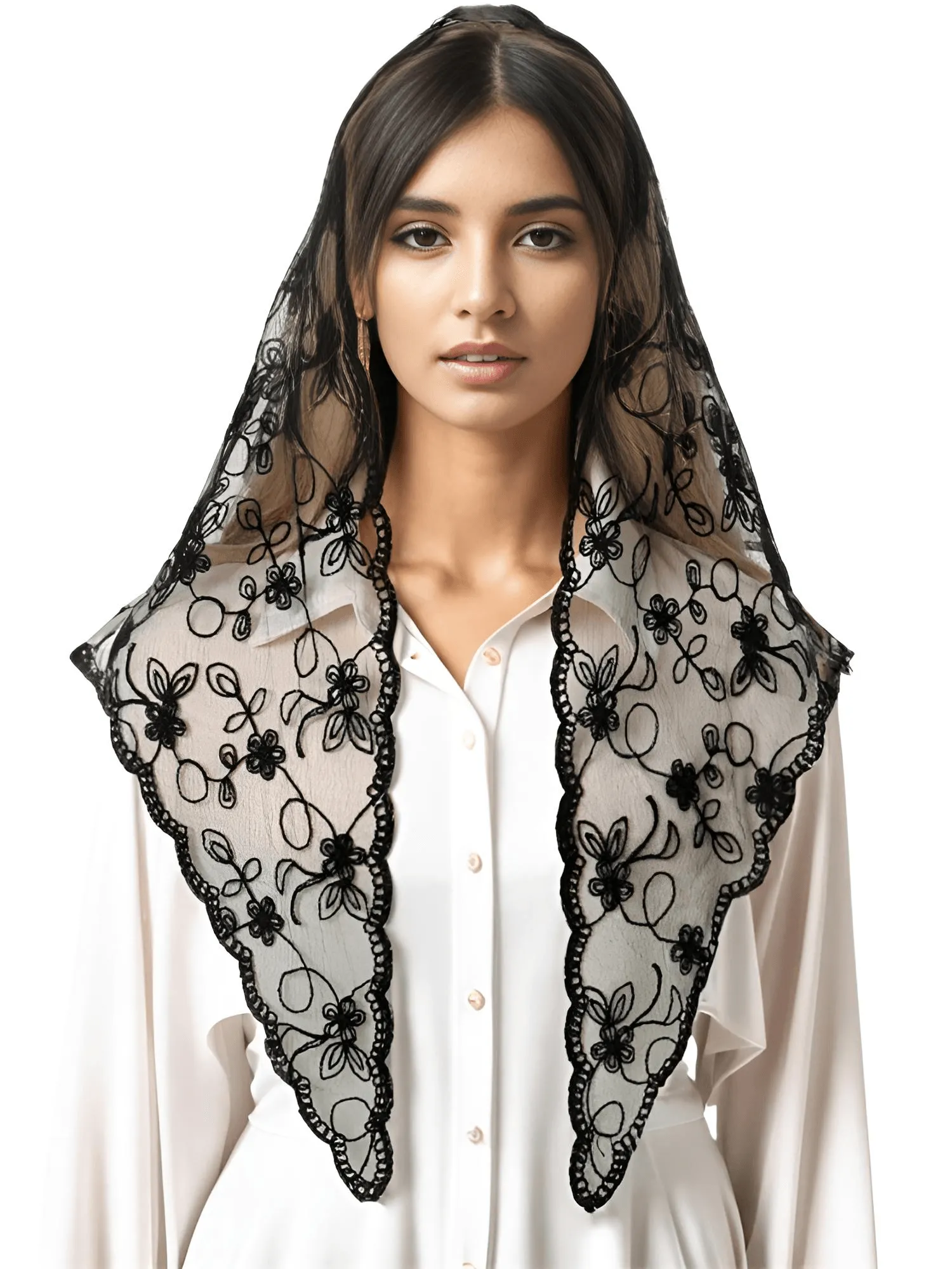 Lace Square Bandana Scarves Style Rock Embroidery Floral Headband Net See Through Headscarf