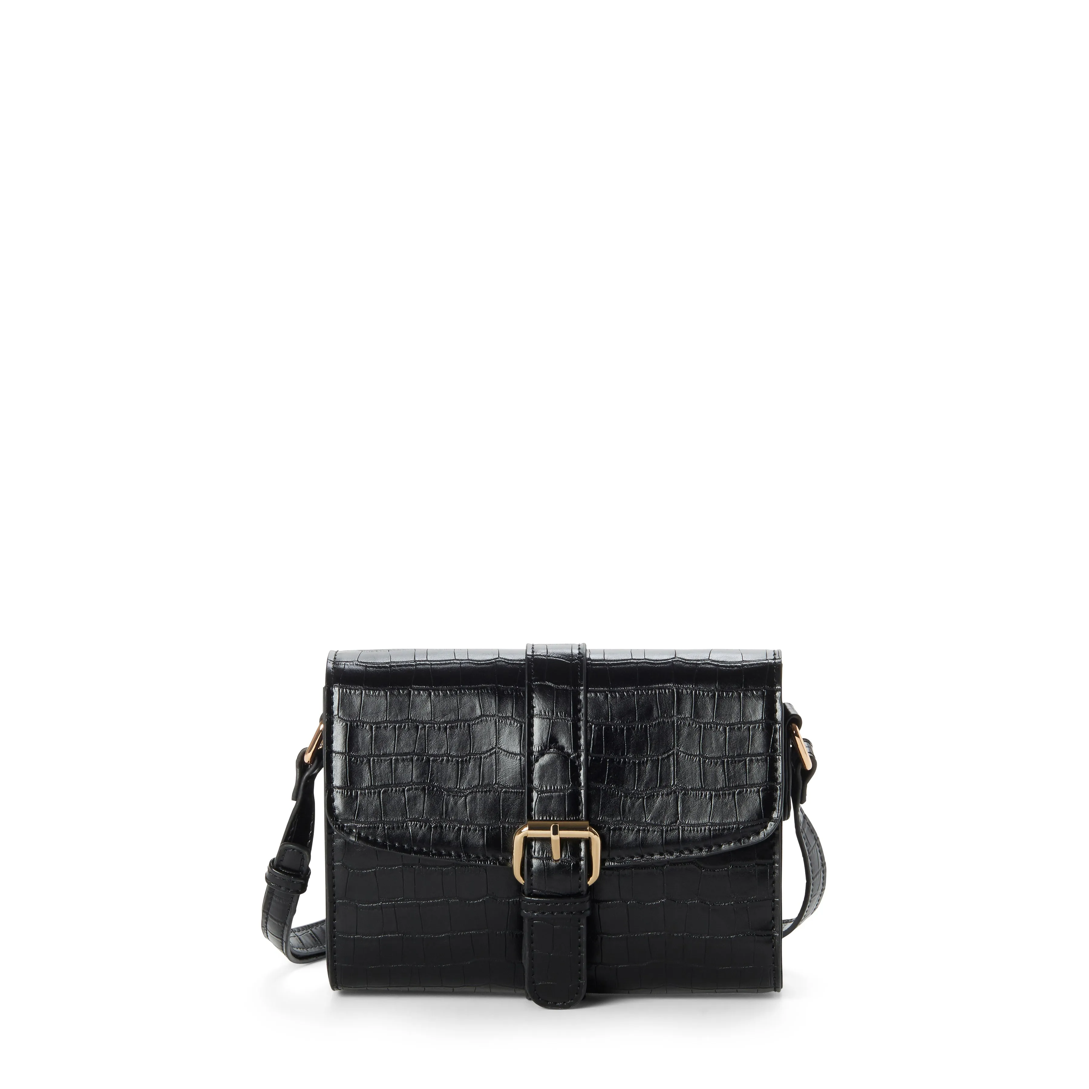 LINDSAY II Croco Vegan Crossbody in Black