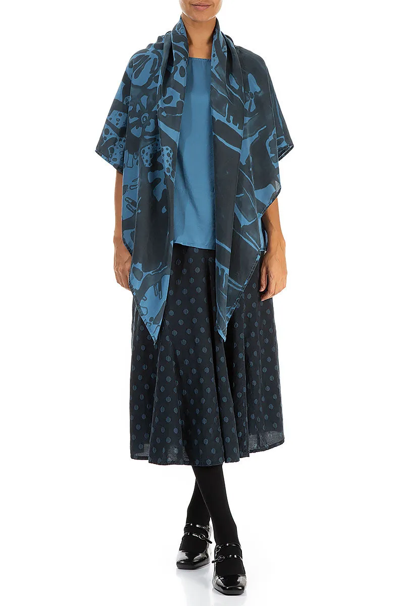 Midnight Floral Azure Pure Silk Scarf