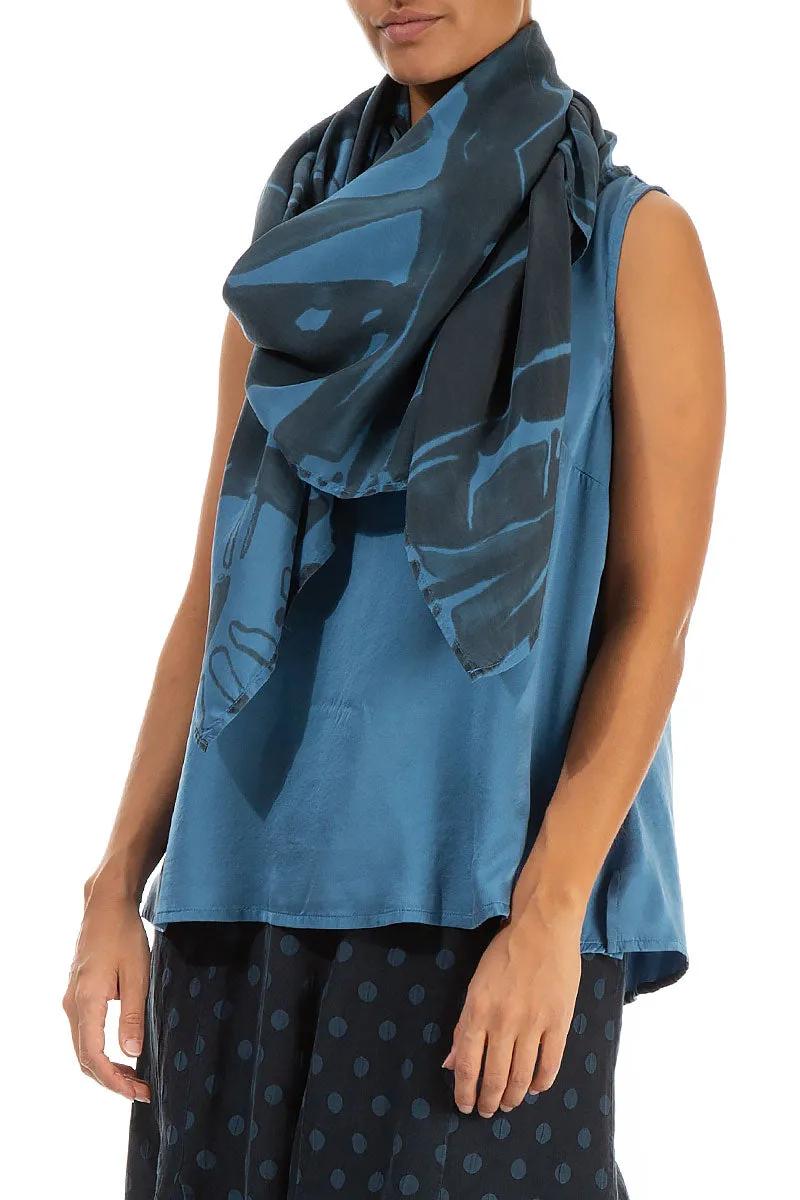 Midnight Floral Azure Pure Silk Scarf