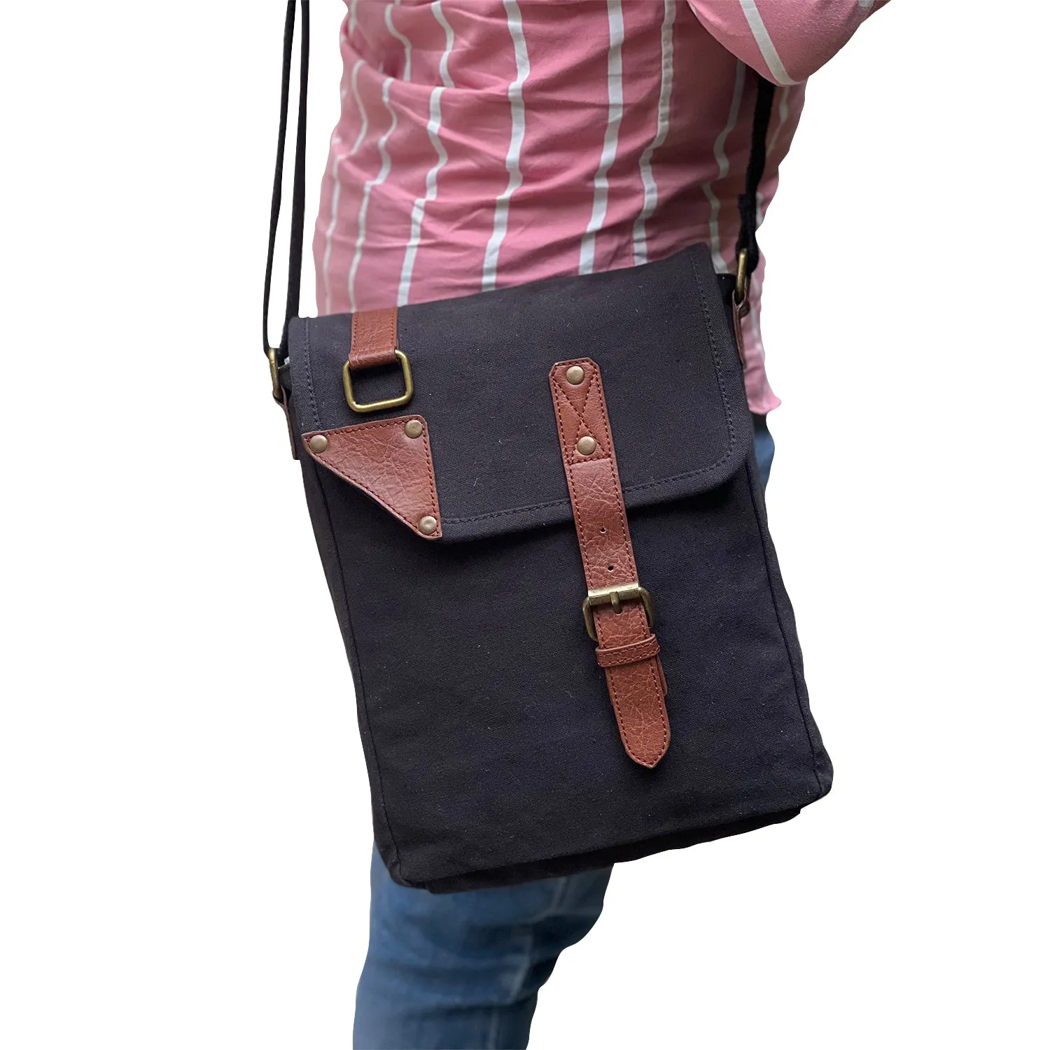 Mona B Upcycled Canvas Messenger Crossbody Bag with Stylish Design for Men and Women: Parker