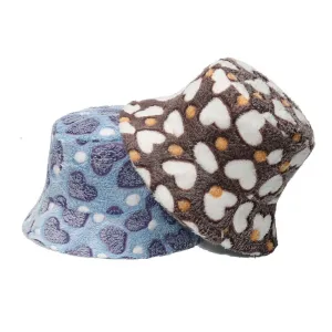 NEWBLOM Love Hearts Print Warm Bucket Hat Casual Cute Fisherman Hat