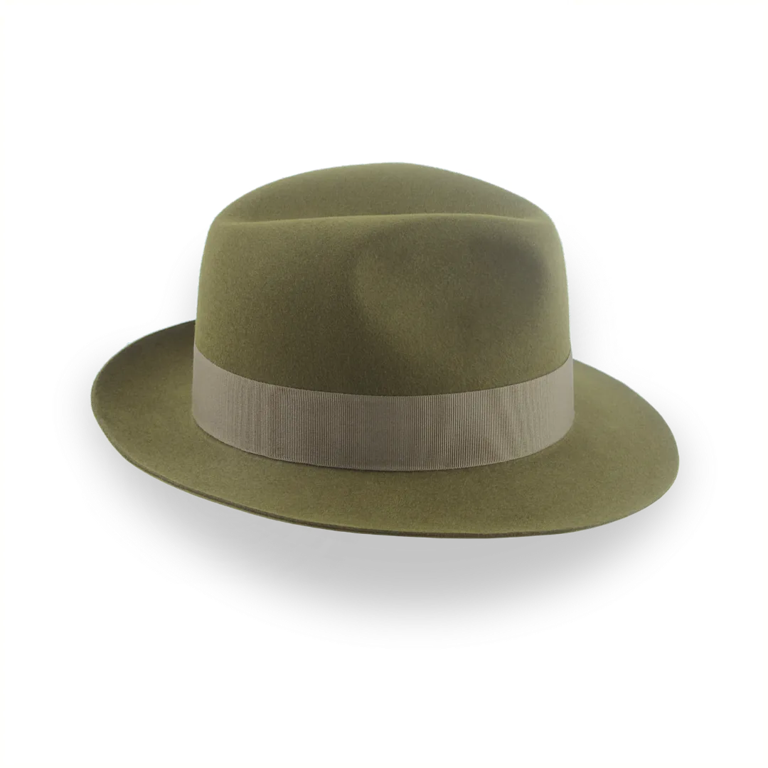 Olive Green Medium Brim Trilby Fedora in Fur Felt | The Phoenix